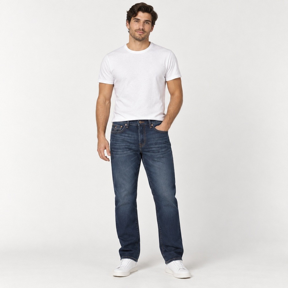 True Religion Geno Relaxed Slim Jeans Men's 33x32 Dark Sultry Wash Flap Fits 34